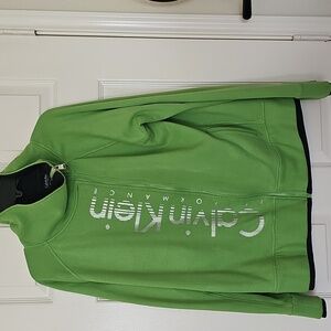 Calvin Klein Women Mock Neck Vibrant Lime Green Full Zip Performance Jacket EUC